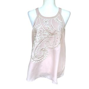 Adrianna Papell Embroidered Beaded Halter Style Top Blush Pink‎ Size Small